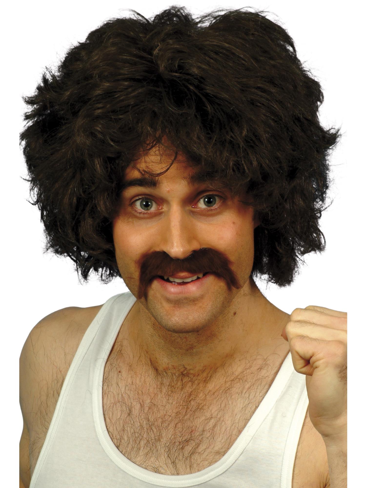 Retro Kit Brown Wig & Tash Set