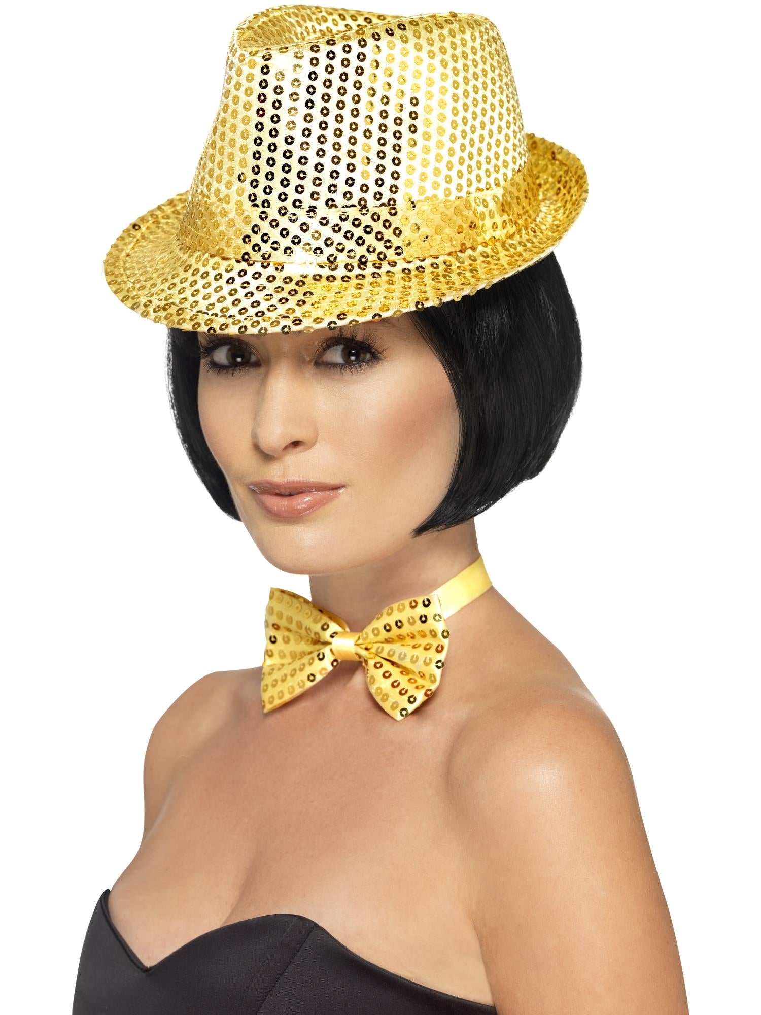 Sequin Trilby Hat, Gold