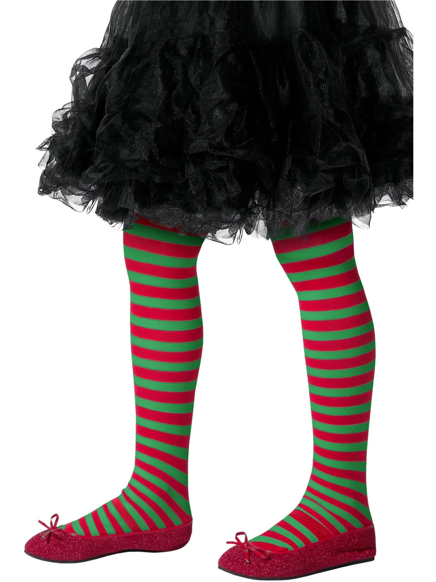 Smiffys Striped Tights, Childs, Red & Green - 48329