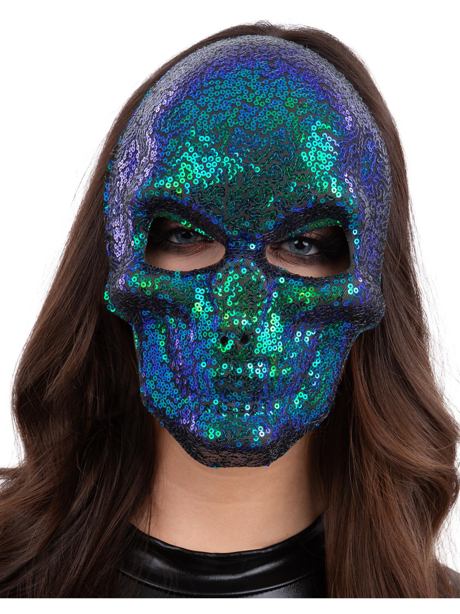 Sequin Skull Mask, Two Tone Blue & Green