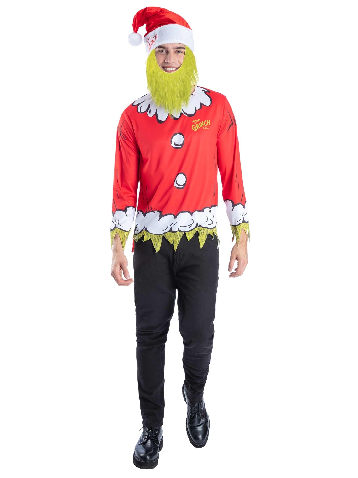 Dr Seuss The Grinch Santa Kit Top & Hat with Beard