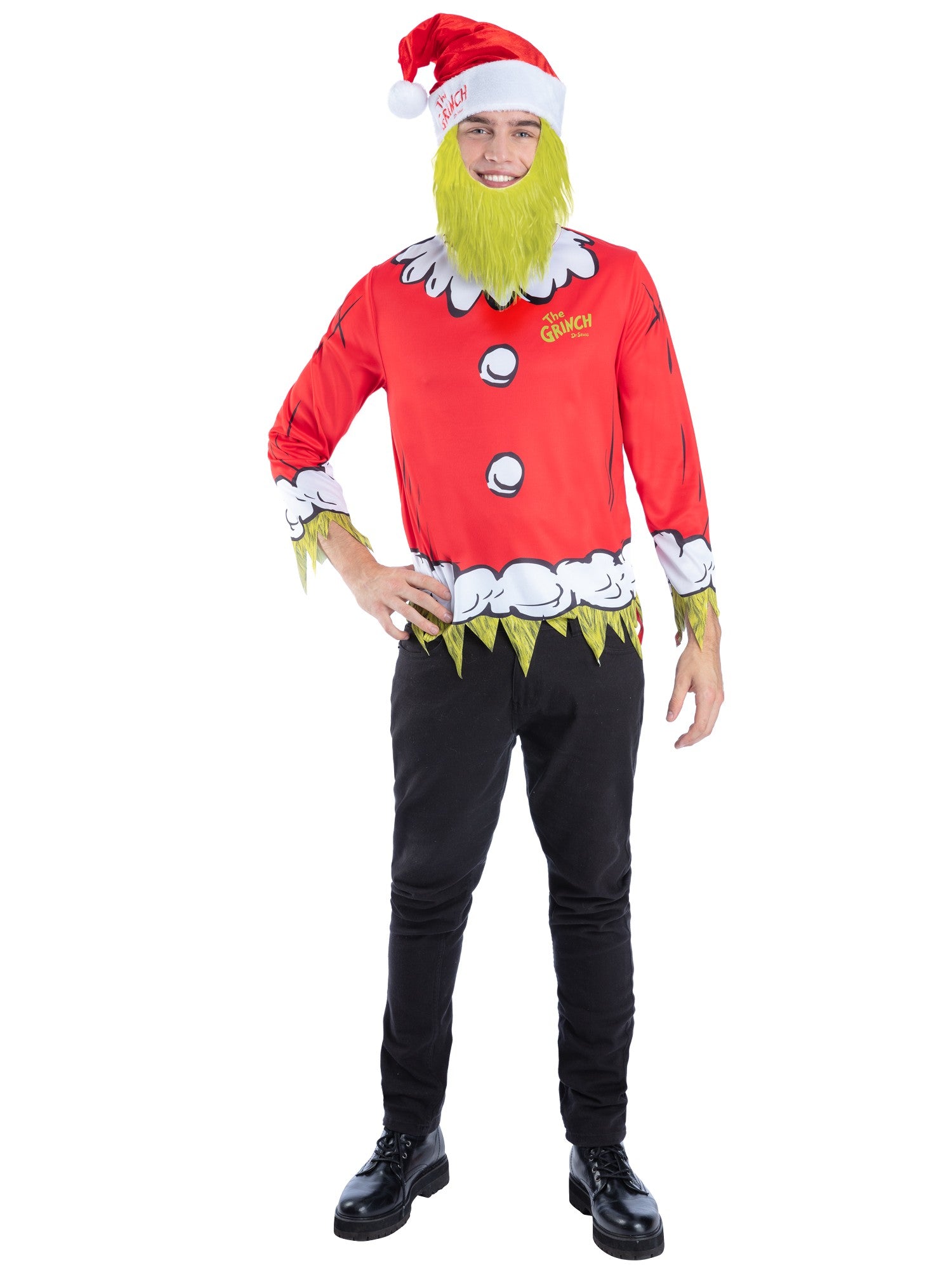 Dr Seuss The Grinch Santa Kit Top & Hat with Beard
