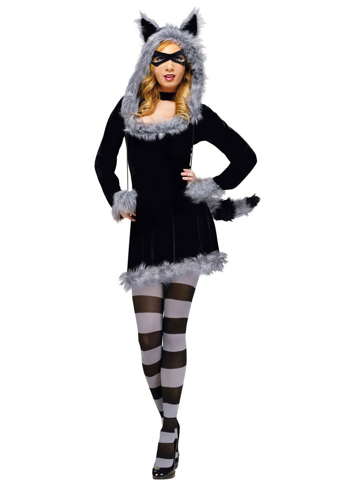 Cozy Racy Raccoon Costume, Ladies Fancy Dress