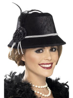 20s Hat, Black with Beads and Flowers