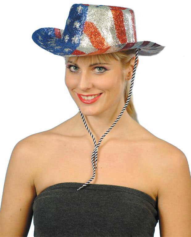 Cowboy Glitter Hat, Stars/Stripes, Adult, PVC Smiffys fancy dress