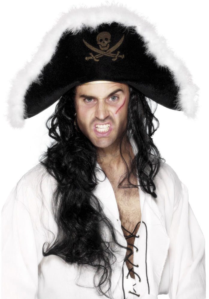 Adult Pirate Hat with White Marabou Trim