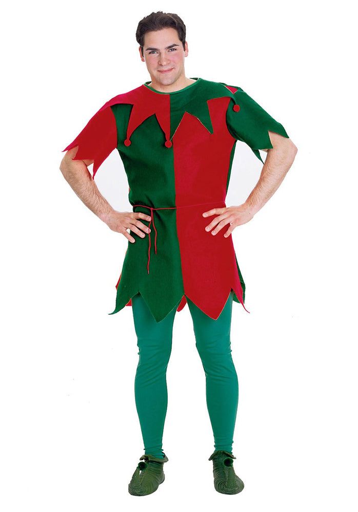 Adult Elf Tunic, Red and Green Elf Costume