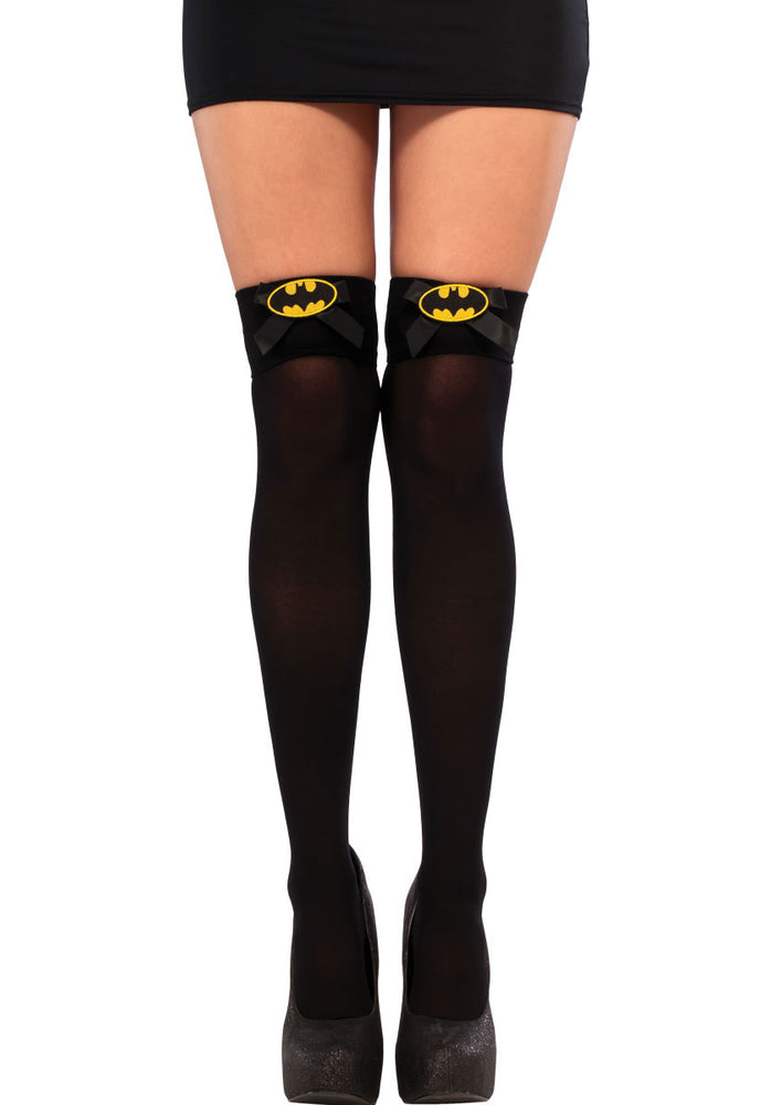 Adult Black Batgirl Thigh Highs with black bows