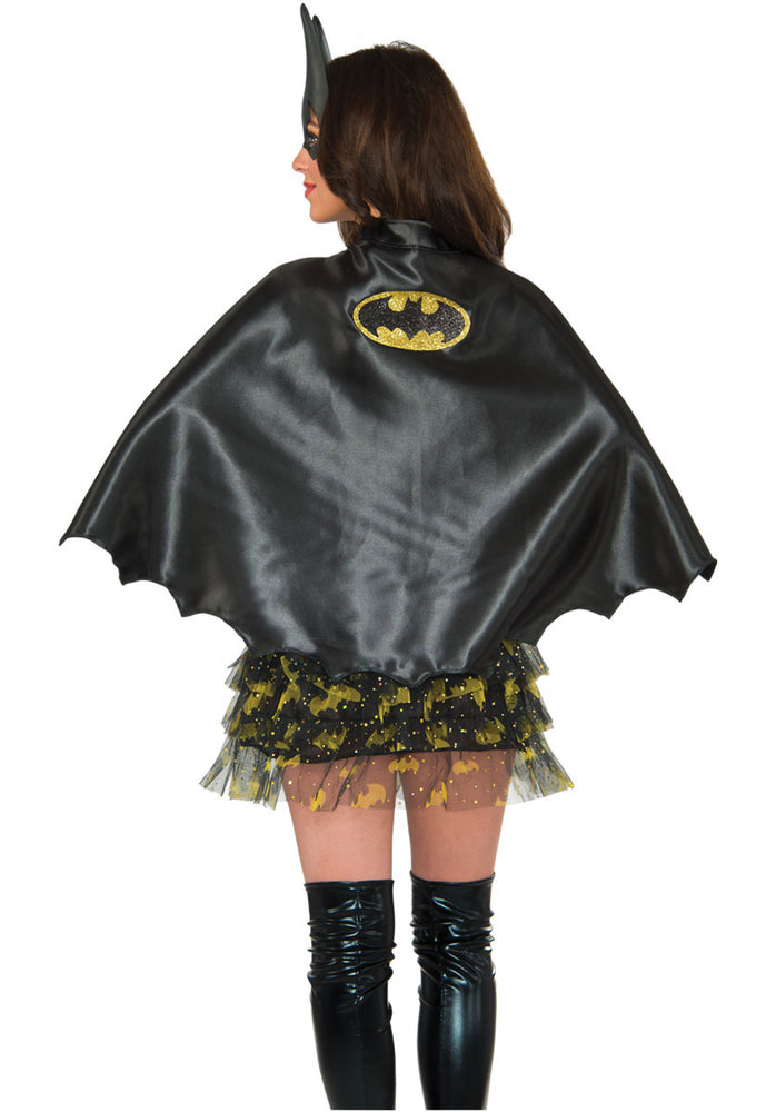 Adult Black Batgirl Cape with glittered bat logo