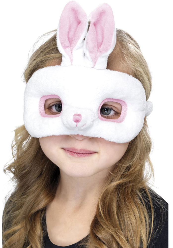 Plush Rabbit Eyemask, Child Size White and Pink Bunny Mask