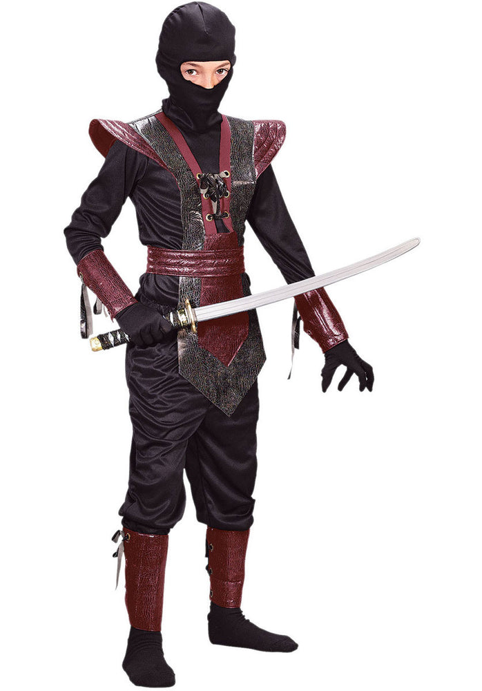 Kids Red Leather Ninja Fighter Costume