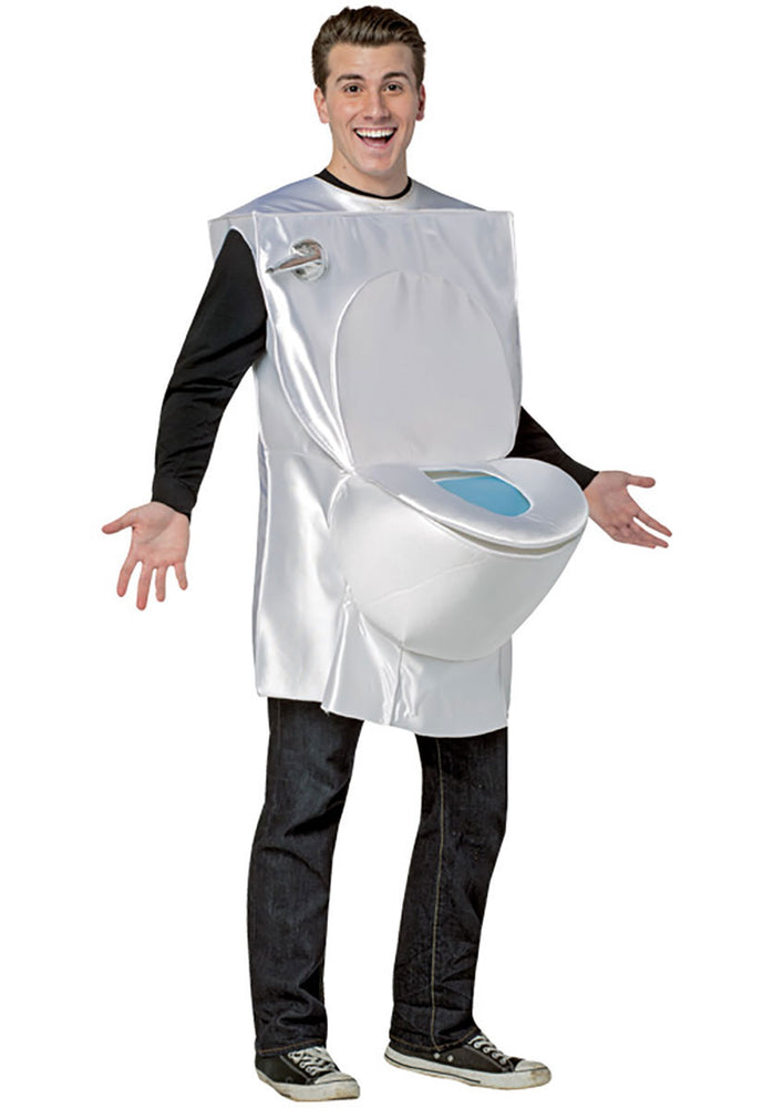 White Toilet Costume with Bowl Lid and Flush Adult Fancy Dress