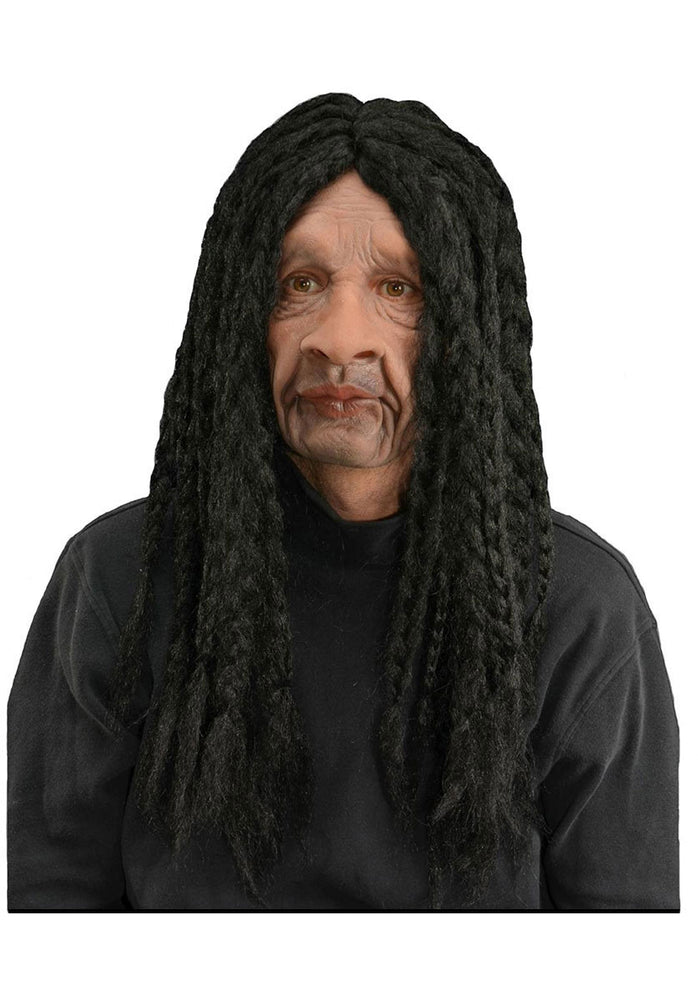 Rastafarian Male Mask with Black Braided Wig Fancy Dress