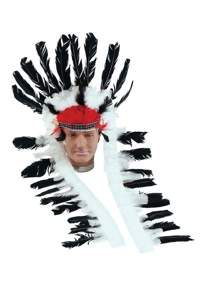 Indian Chief Headdress Black/White, Fancy Dress Accessories