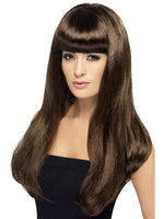 Smiffys Babelicious Wig, Brown, Long, Straight with Fringe - 42425