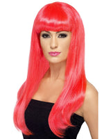 Smiffys Babelicious Wig, Neon Pink, Long, Straight with Fringe - 42421