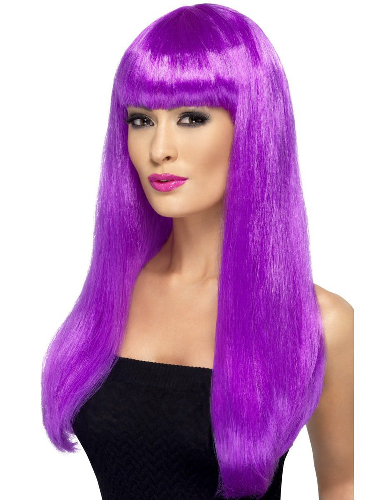 Smiffys Babelicious Wig, Purple, Long, Straight with Fringe - 42424