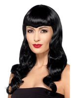 Deluxe Wavy Wig with Shaped Fringe, Black