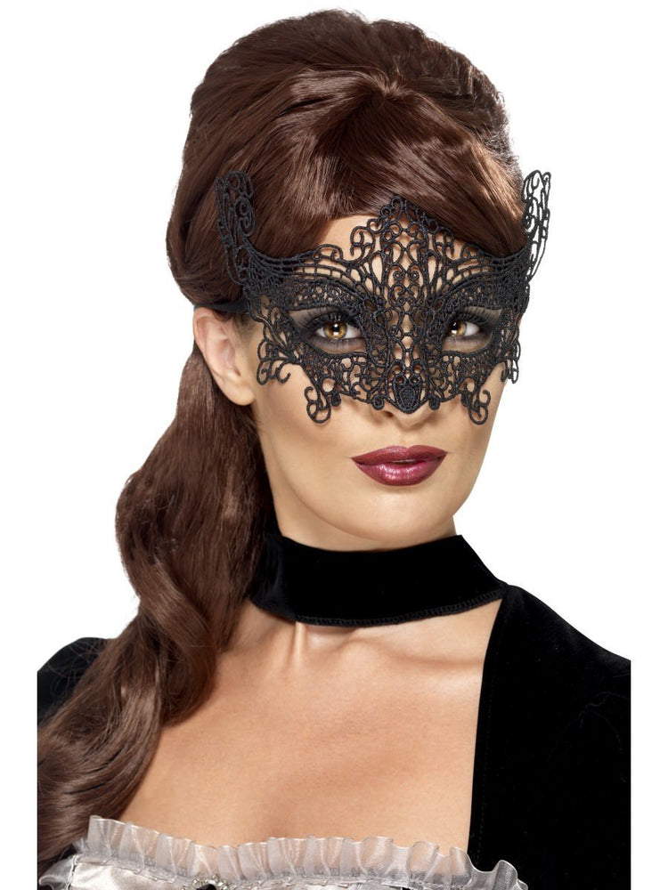 Embroidered Lace Filigree Swirl Eyemask, Black