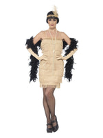 Smiffys Flapper Costume, Gold, with Short Dress - 44678