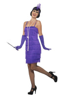 Smiffys Flapper Costume, Purple, with Short Dress - 45500