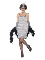 Smiffys Flapper Costume, Silver, with Short Dress - 44671