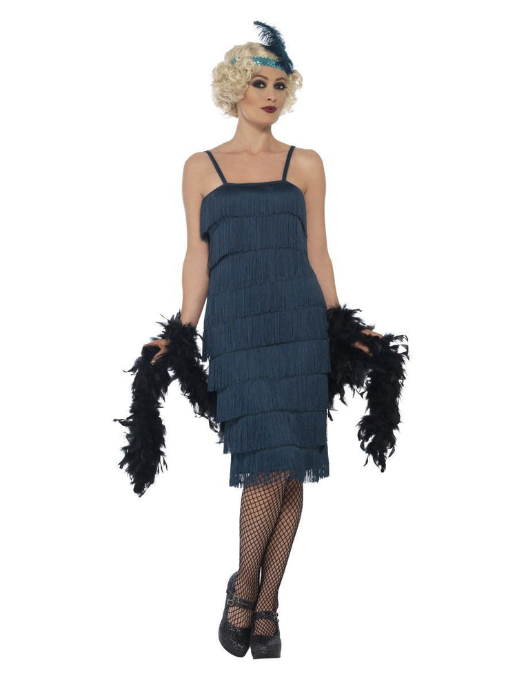 Smiffys Flapper Costume, Teal Green, with Long Dress - 44674