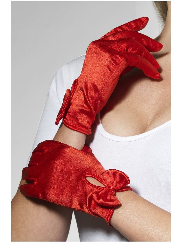 Gloves Red Short With Bow