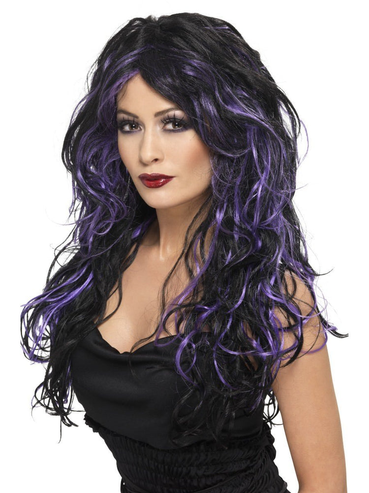 Smiffys Gothic Bride Wig, Purple, Long, Streaked - 35683