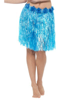 Hawaiian Hula Skirt with Flowers, Neon Blue45555