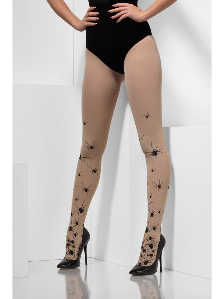 Smiffys Opaque Tights with Spiders, Nude & Black - 45878
