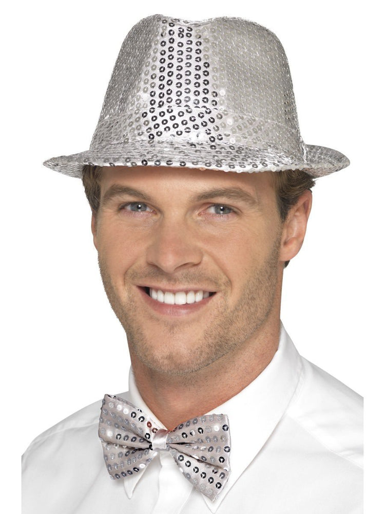 Sequin Trilby Hat, Silver