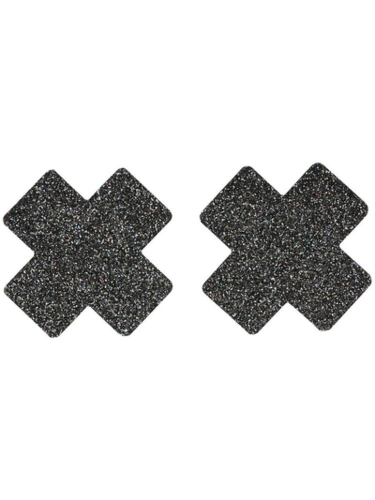 Fever Small Glitter Cross Nipple Pasties, Black