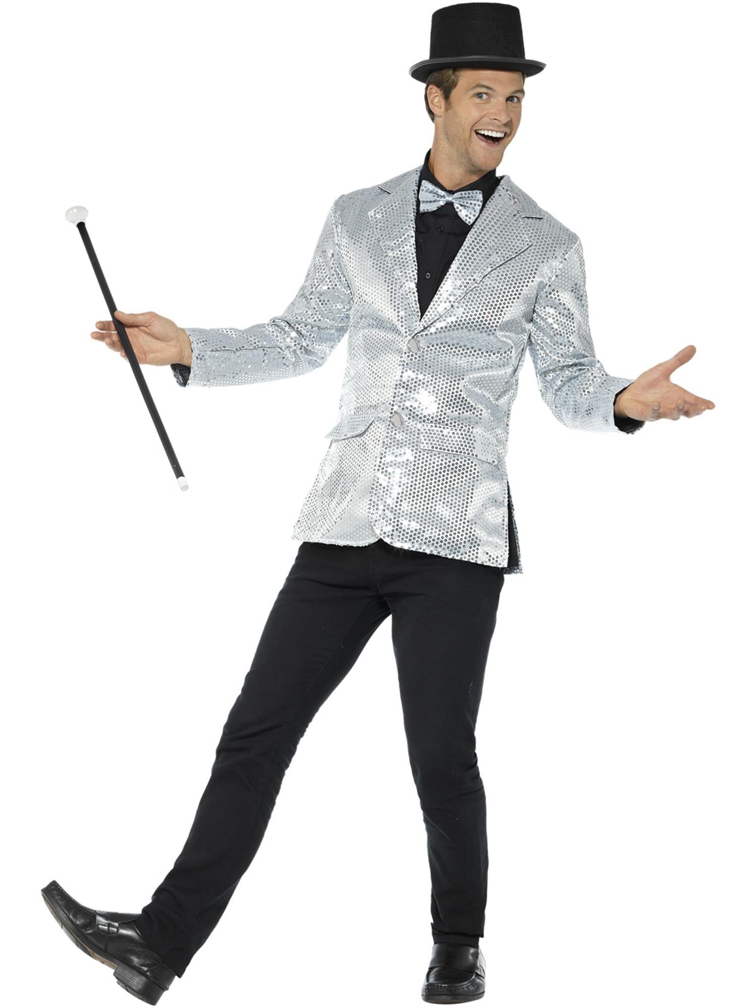 Smiffys Sequin Jacket, Mens, Silver - 21139