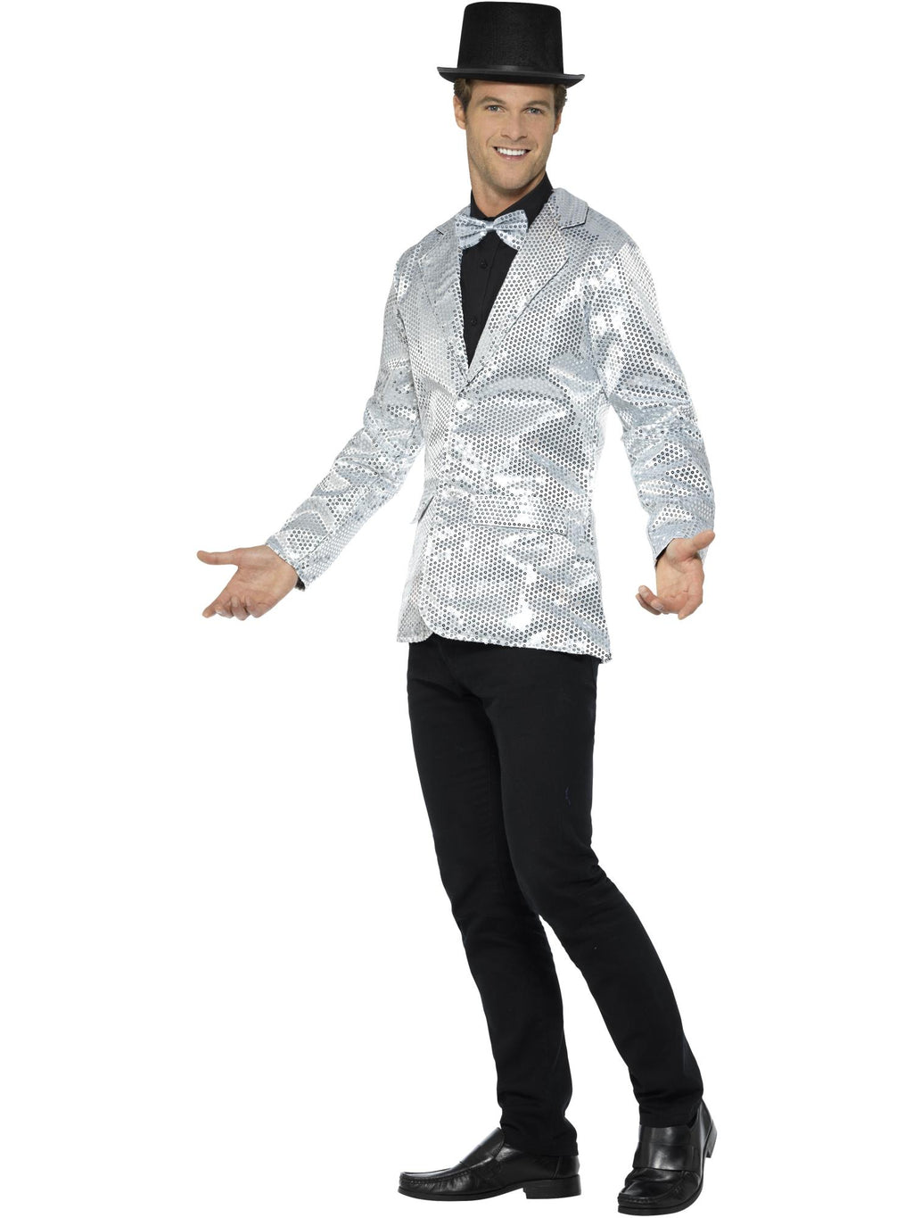 Smiffys Sequin Jacket, Mens, Silver - 21139