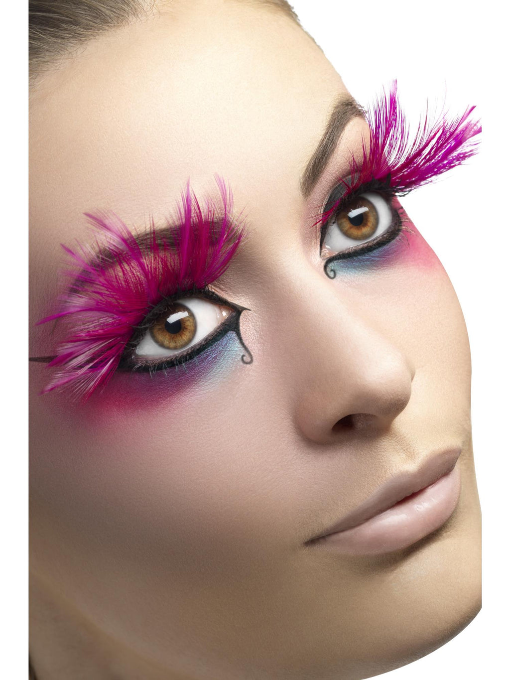 Eyelashes, Pink with Feather Plumes