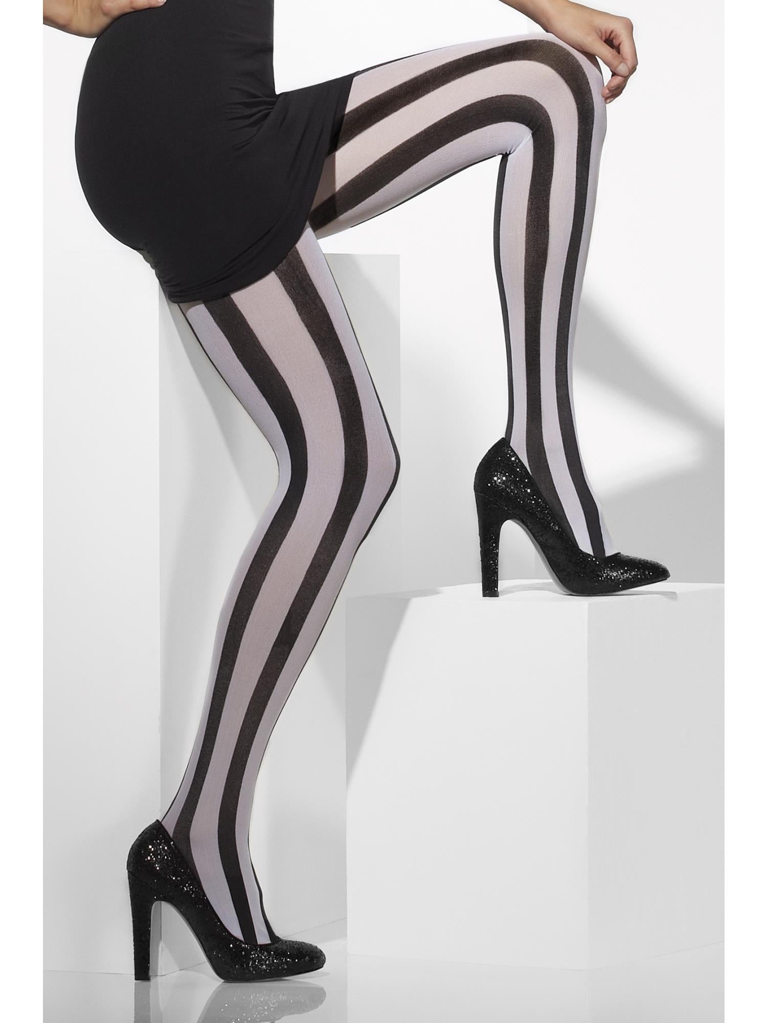 Smiffys Opaque Tights, Black & White - 24549