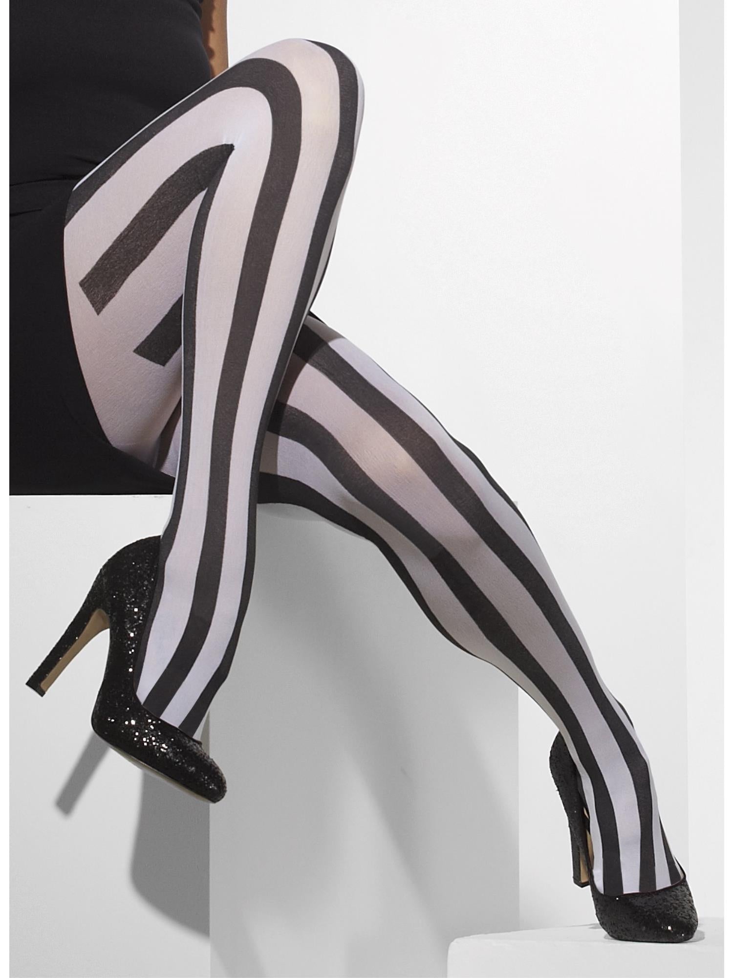 Smiffys Opaque Tights, Black & White - 24549