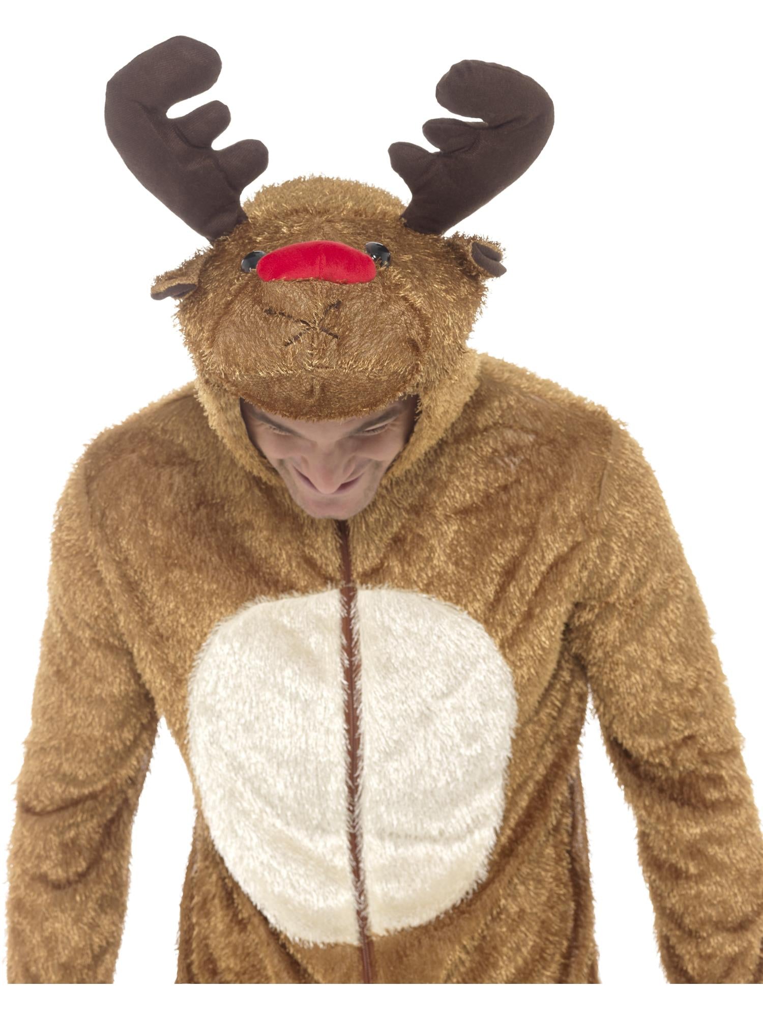 Smiffys Reindeer Costume, Brown, with Hooded Jumpsuit - 31668