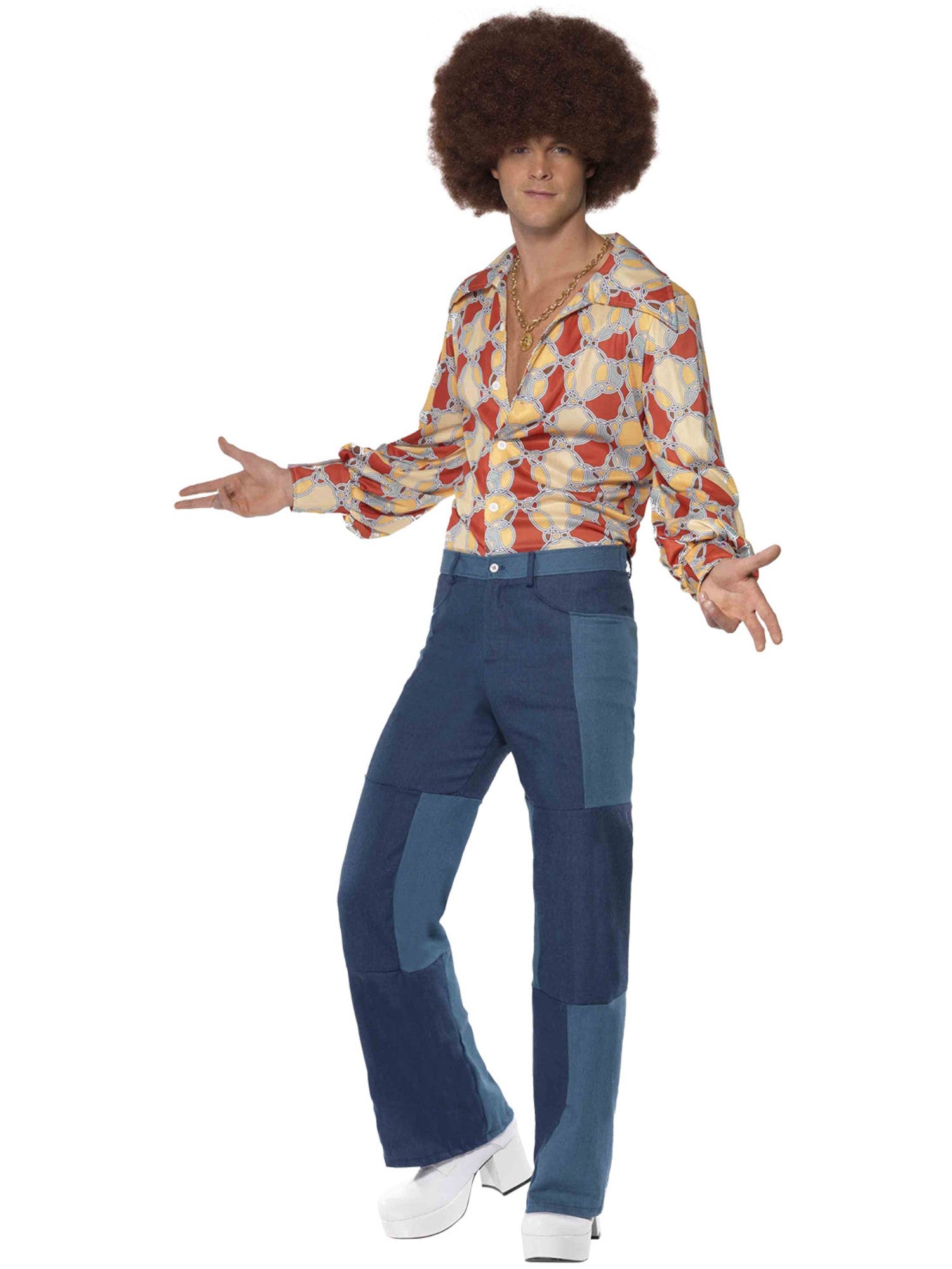 Smiffys Men's Patchwork Flares, Denim Look - 33838
