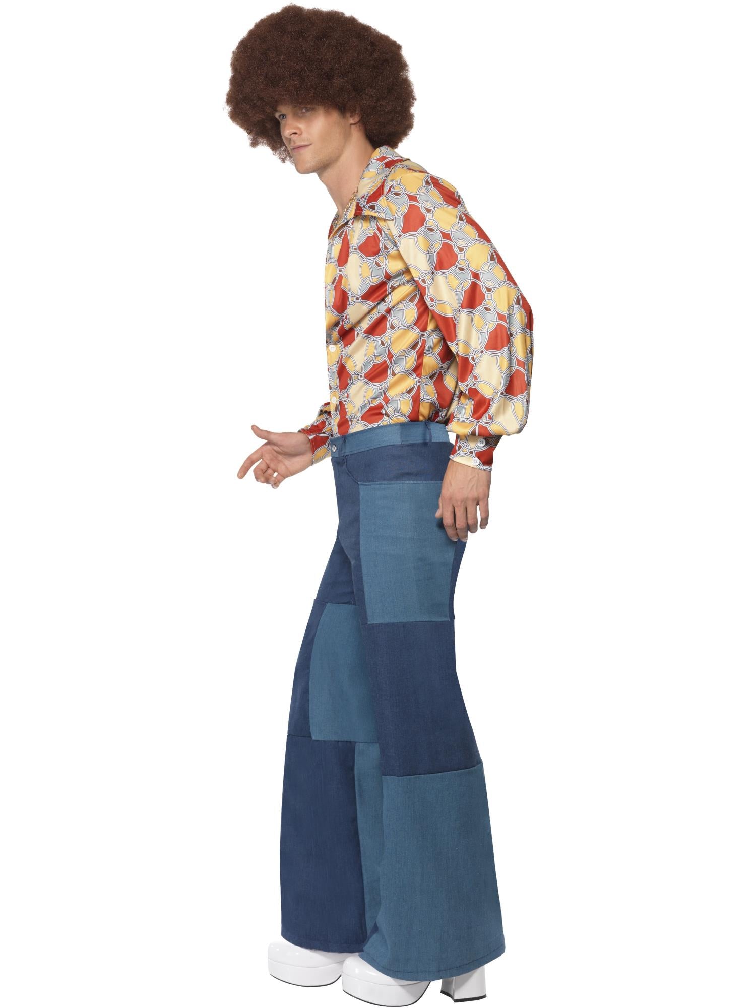 Smiffys Men's Patchwork Flares, Denim Look - 33838