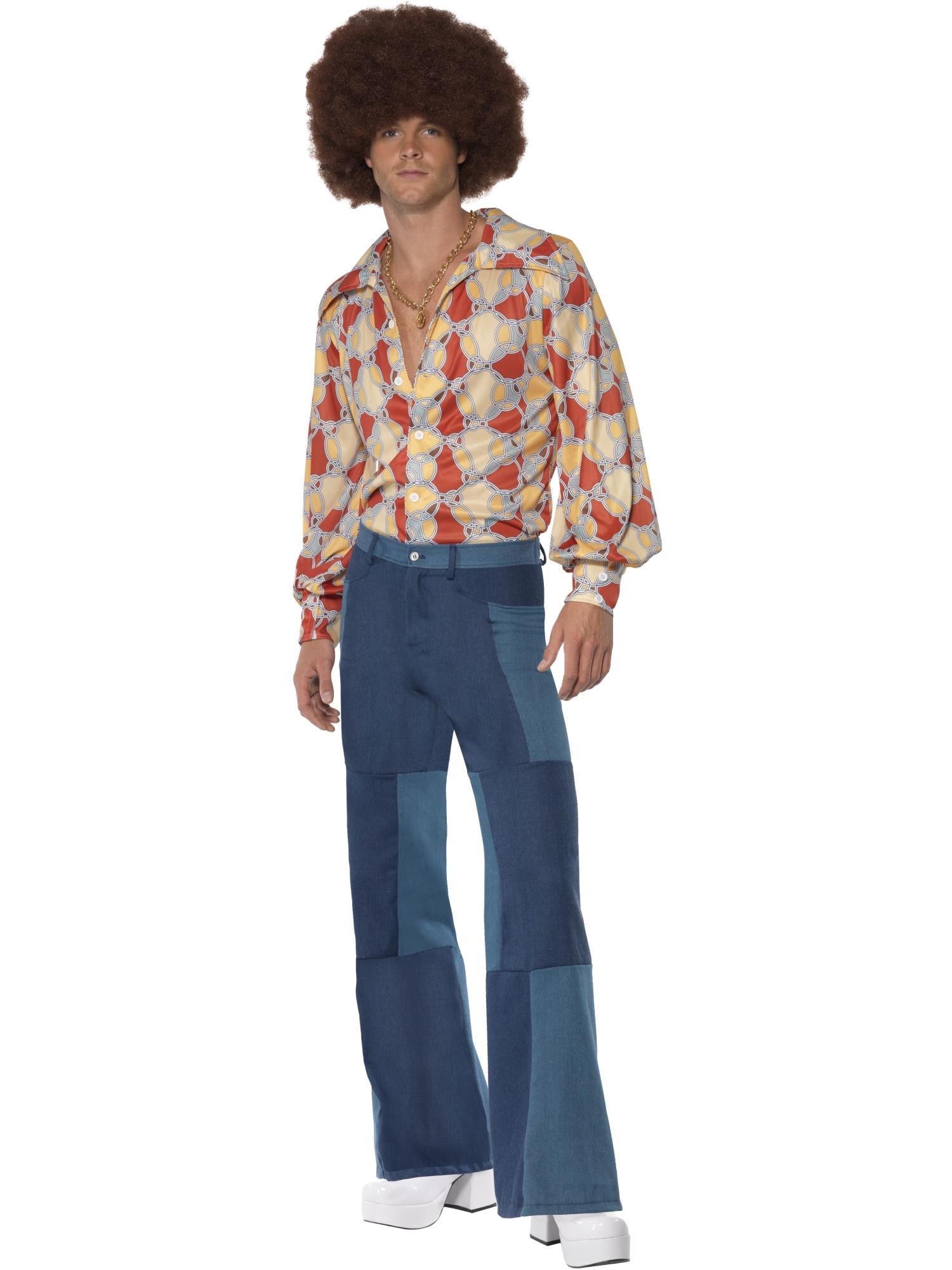 Smiffys Men's Patchwork Flares, Denim Look - 33838