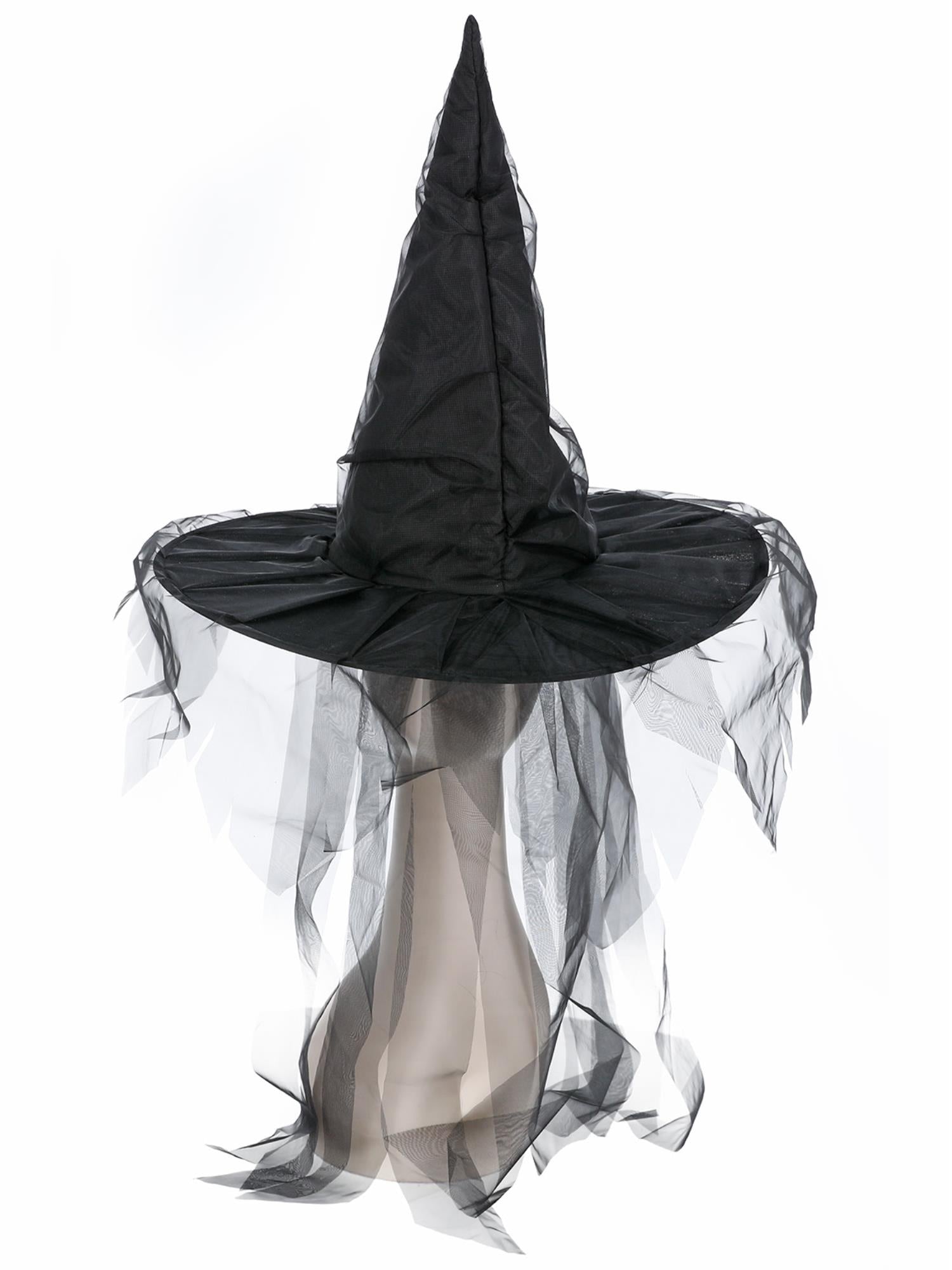 Black Long Net Hair Witch Hat