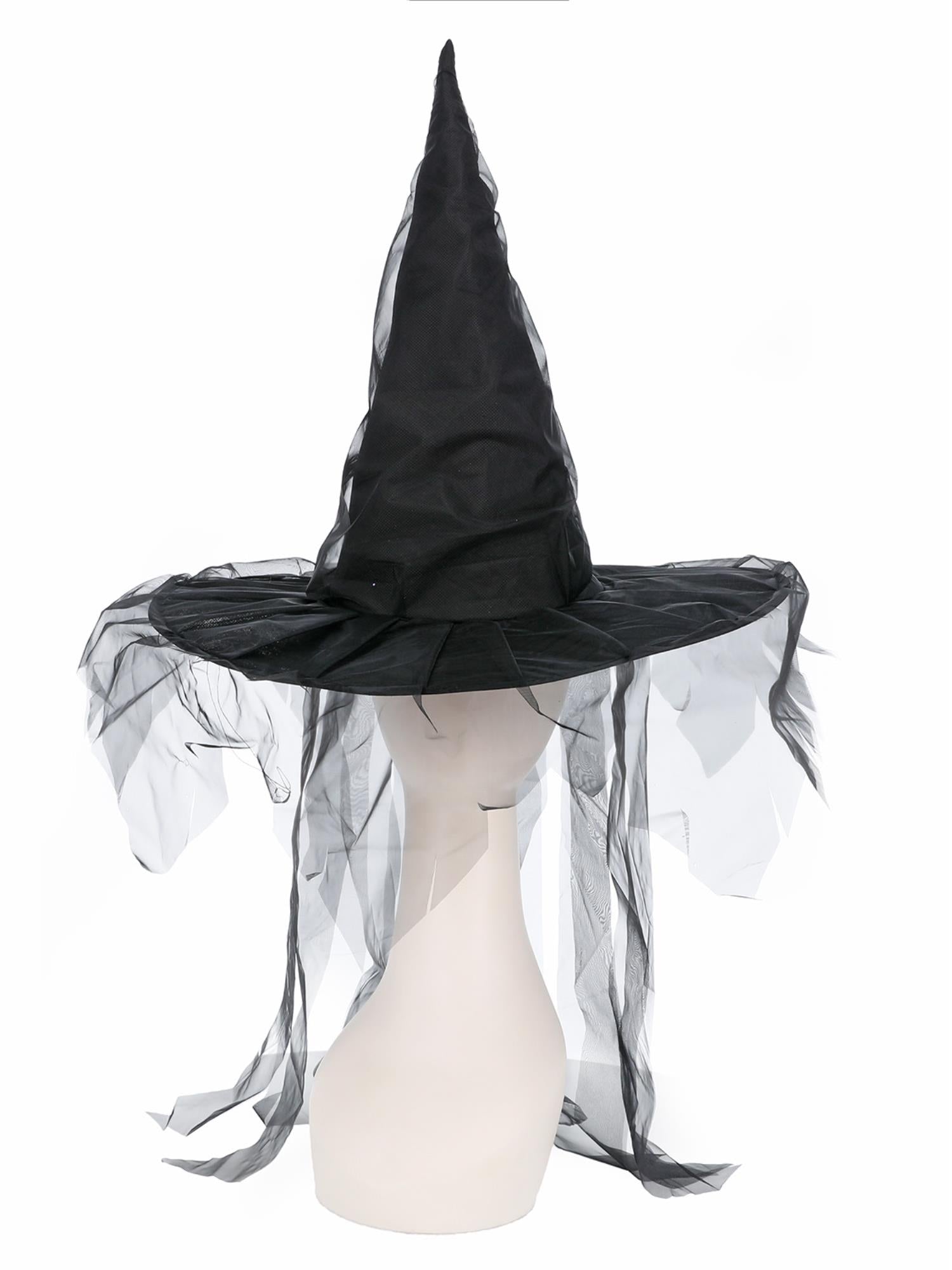 Black Long Net Hair Witch Hat