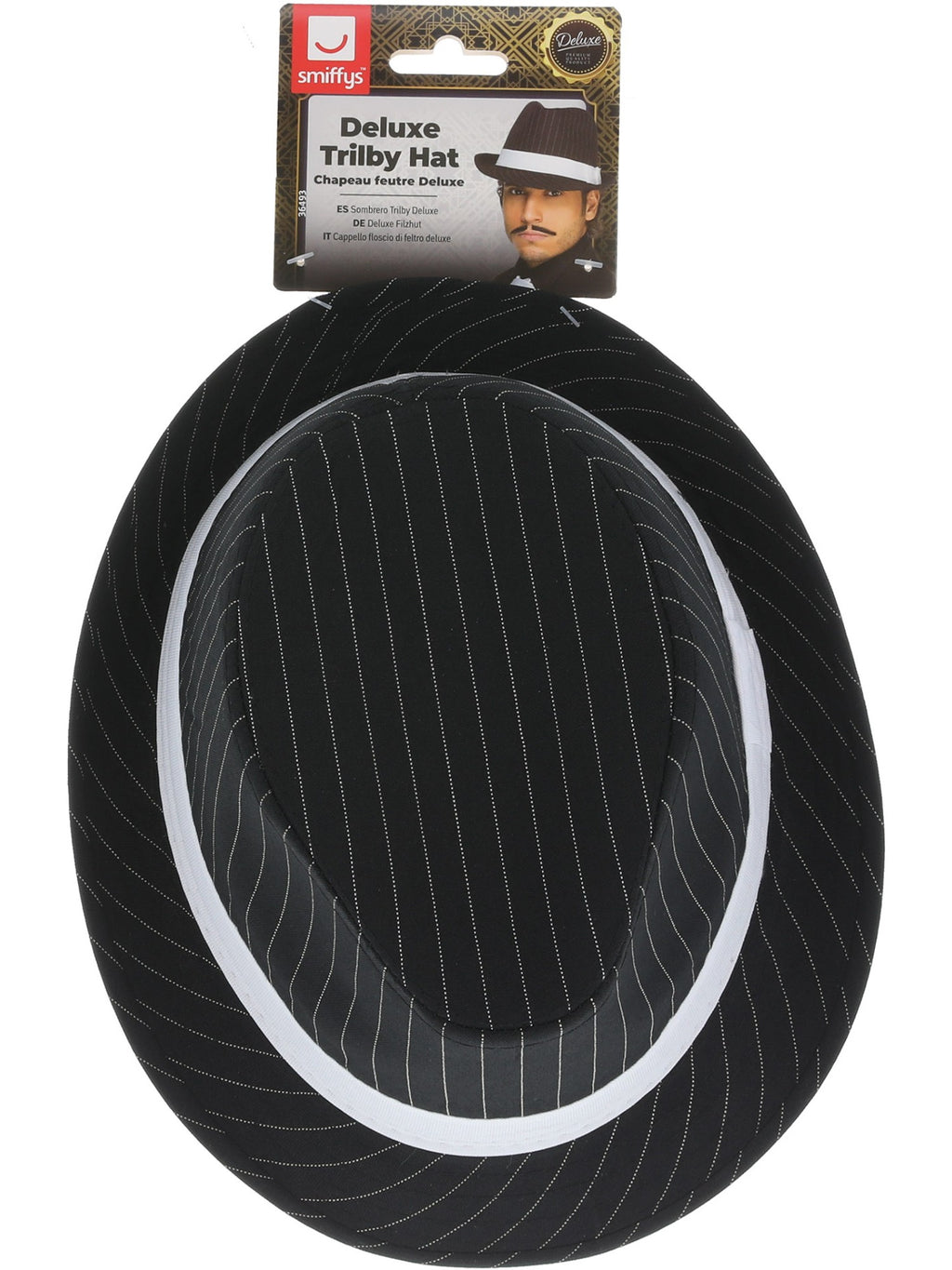 Deluxe Trilby Hat, Black and White Pinstripe
