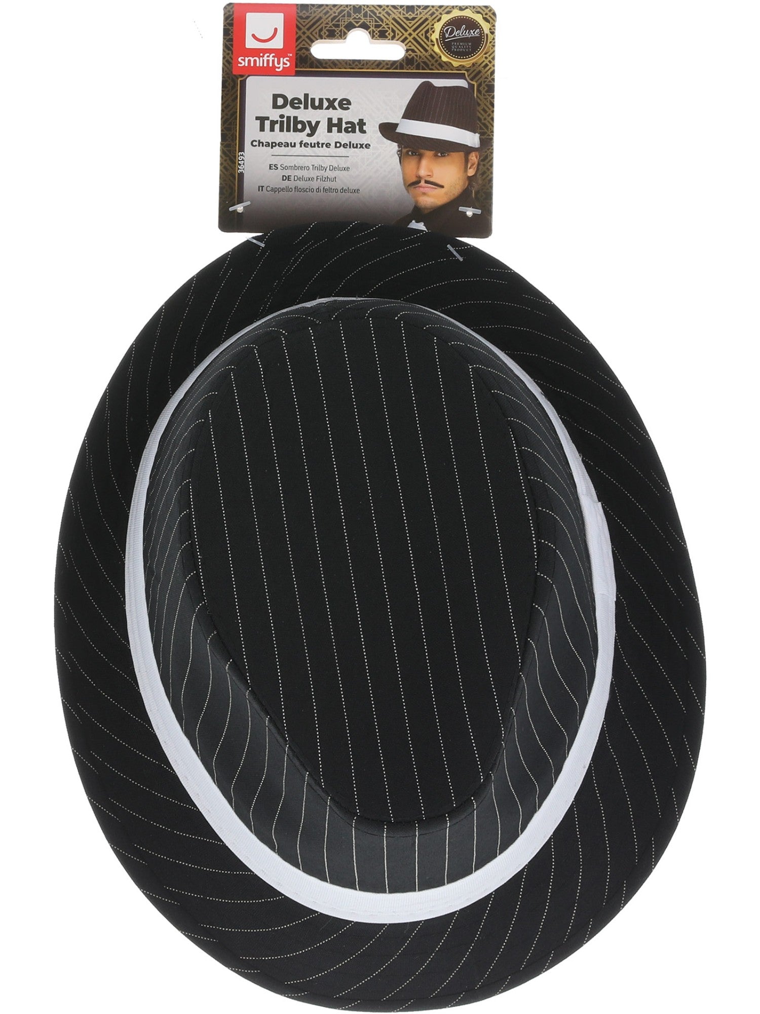 Deluxe Trilby Hat, Black and White Pinstripe