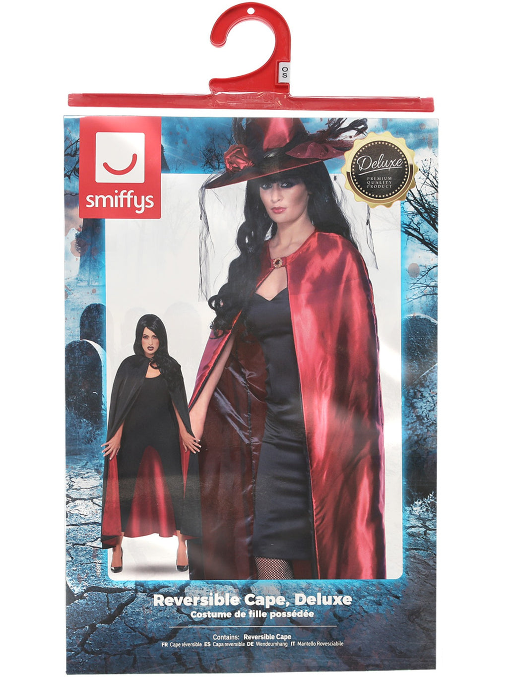 Deluxe Reversible Witches Cape Red & Black