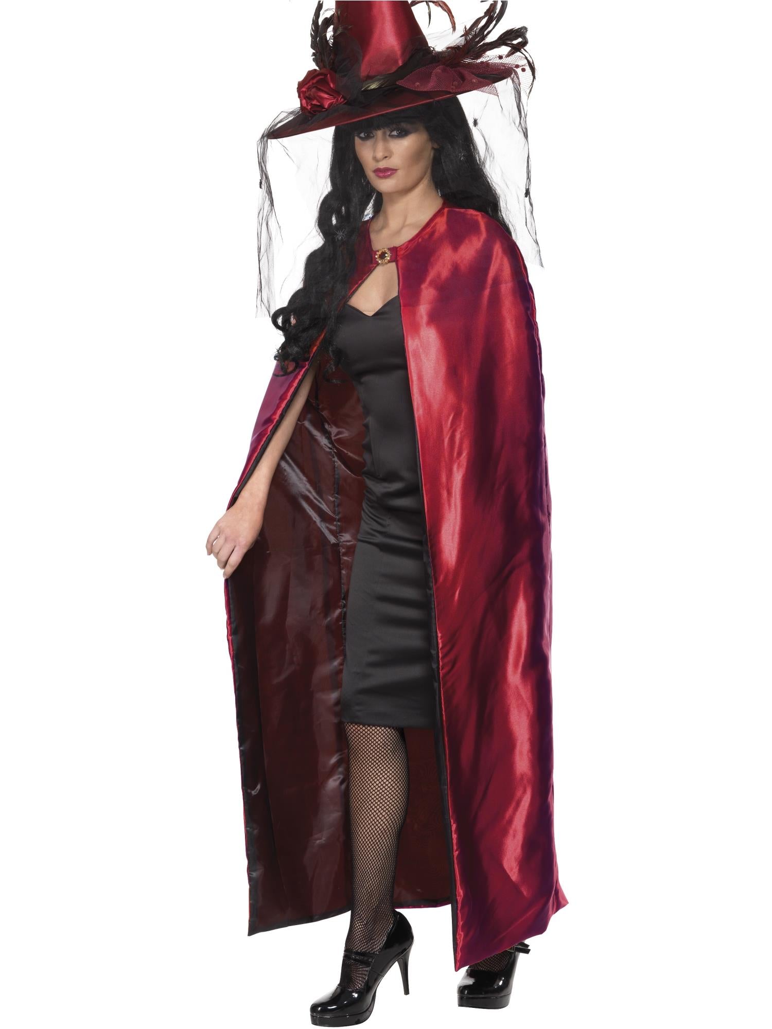 Deluxe Reversible Witches Cape Red & Black