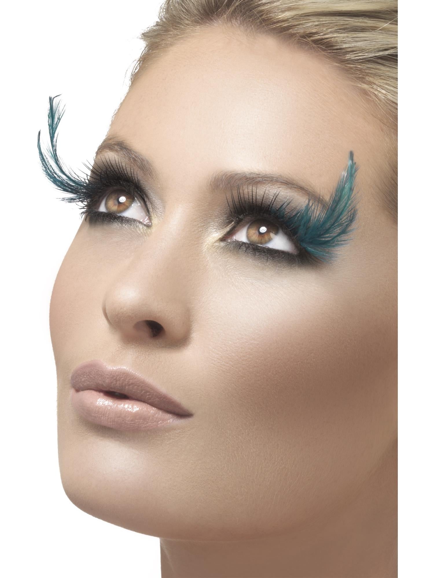 Eyelashes, Black and Green with Feather Plume