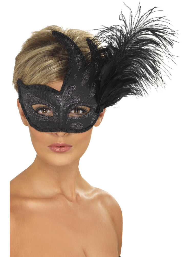 Black Colombina Feathered Mask